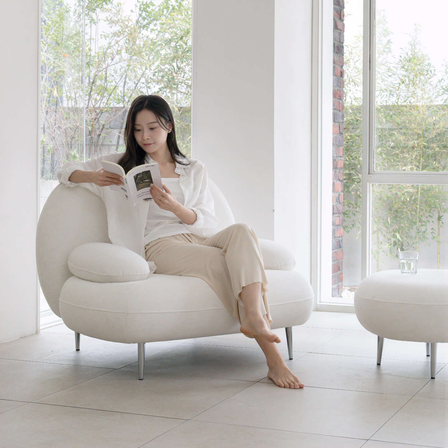 데일리리빙 까유 갤럭시 패브릭 소파 스툴미포함, 아이보리, 1인용