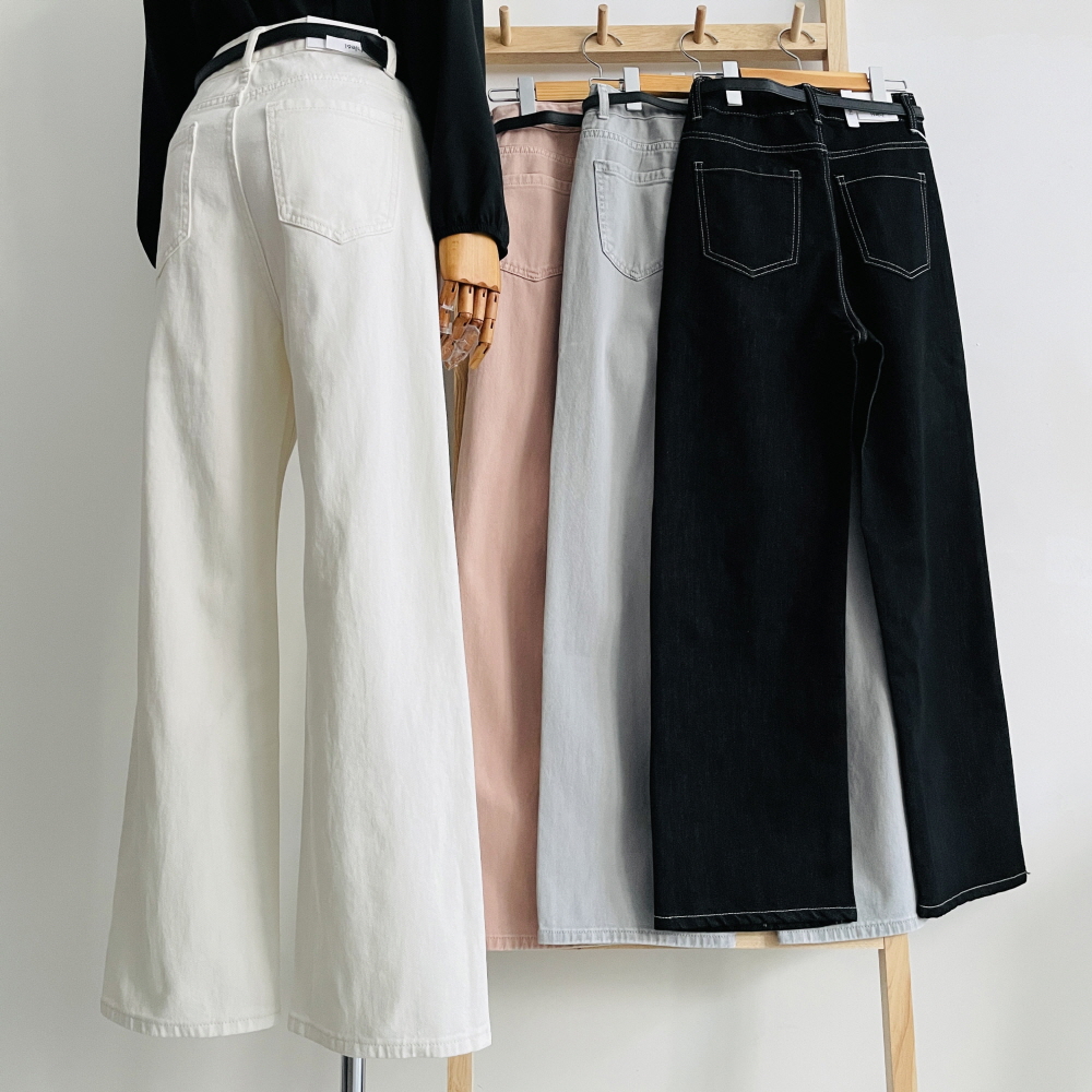 여성와이드팬츠 통바지 핑크바지 면바지 벨트세트 - 상세 이미지 5