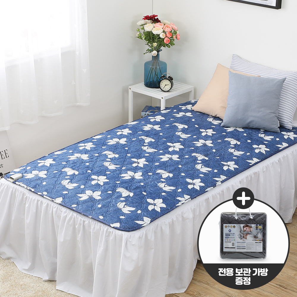 곰표한일 워셔블 전기요 온열매트 캠핑 플로라블루 싱글
