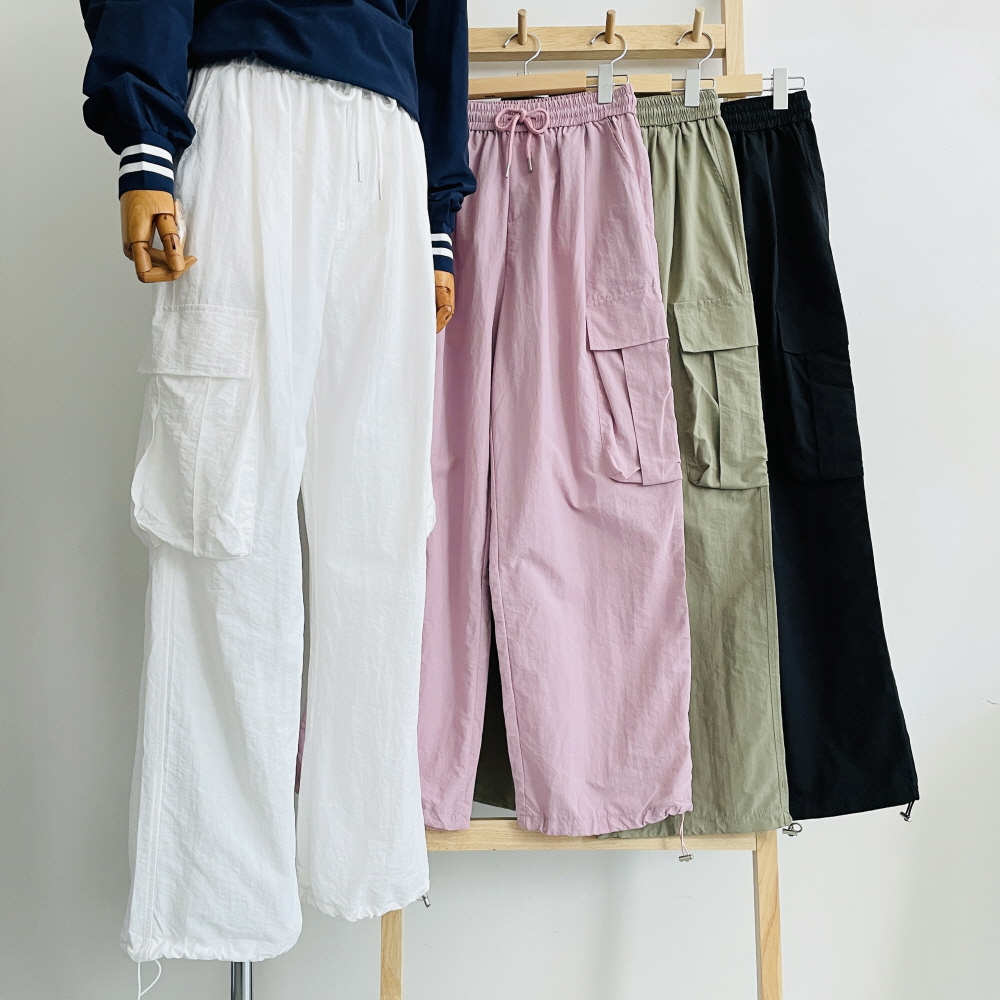 바스락 카고 와이드 조거팬츠 통바지 여성 밴딩 키작녀 키큰여자 팬츠 - 상세 이미지 4