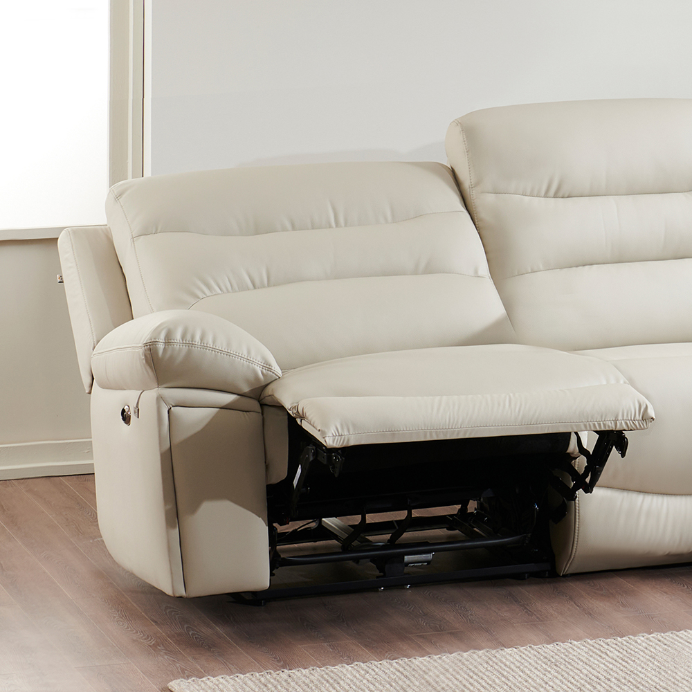 스코나 네르프 소가죽 실리콘레더 전동 리클라이너 소파 스툴미포함, 크림베이지, 4인용