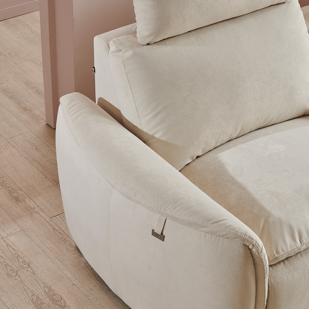 스코나 모렌 구스 세투스 아쿠아텍스 패브릭 전동 리클라이너 소파 스툴미포함, 크림베이지, 컵홀더 4인용