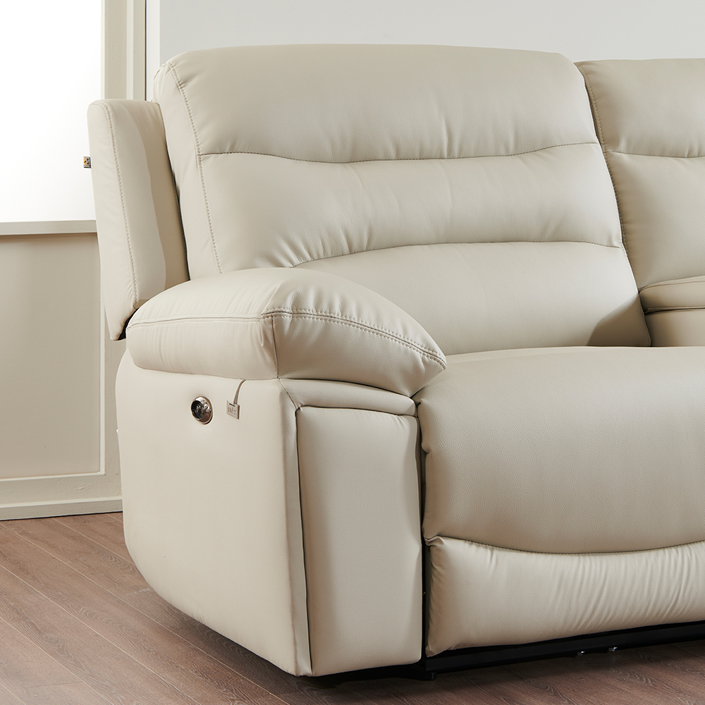 스코나 네르프 소가죽 실리콘레더 전동 리클라이너 소파 스툴미포함, 크림베이지, 컵홀더 4인용