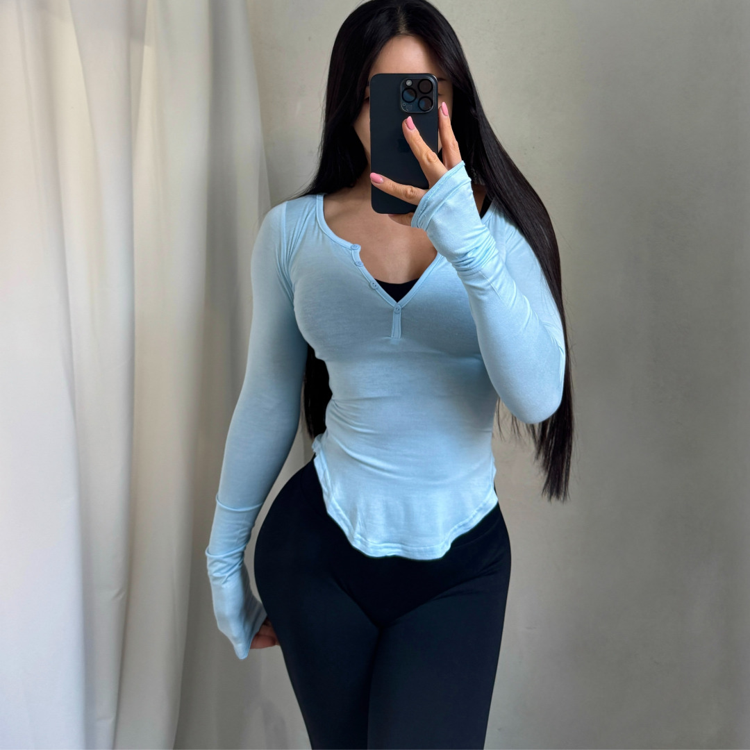 여자 긴팔 브이넥 크롭티 여리핏 슬림 몸매보정 티셔츠 6color - 상세 이미지 5