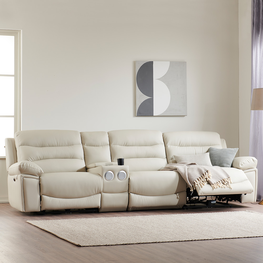 스코나 네르프 소가죽 실리콘레더 전동 리클라이너 소파 스툴미포함, 크림베이지, 컵홀더 4인용