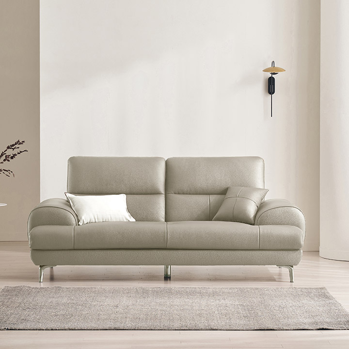 삼익가구 베이번 천연 통가죽 소파 스툴미포함, 라이트그레이, 3인용