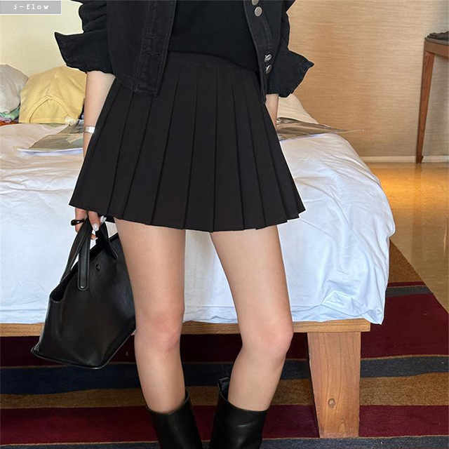 푸린 플리츠 주름 A라인 미니 스커트 (블랙) M,L 봄 가을 코튼 하이웨스트 제이플로우 - 상세 이미지 5