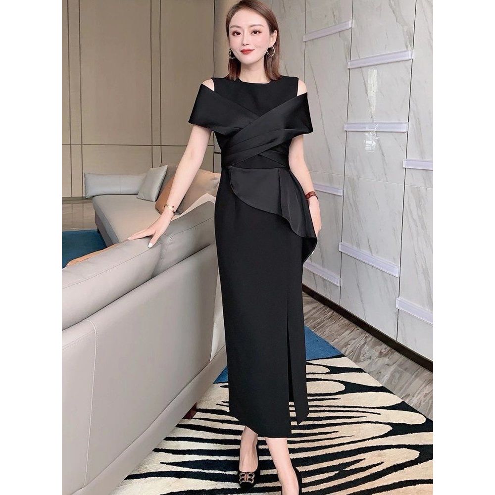 우아한 셀프웨딩 결혼식 단아한 이브닝 스냅촬영 혼주 빅사이즈 웨딩촬영 피로연 고품격 드레스 블랙 S - 상세 이미지 3