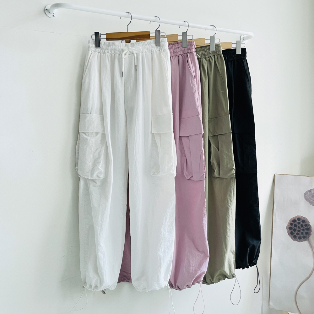 바스락 카고 와이드 조거팬츠 통바지 여성 밴딩 키작녀 키큰여자 팬츠 - 상세 이미지 2