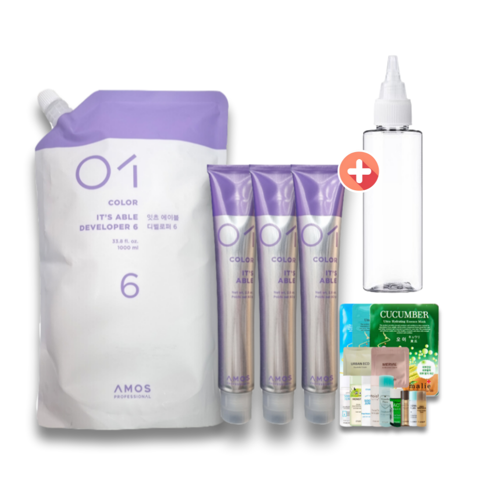 아모스 잇츠에이블 염색약 3개 + 디벨로퍼(산화/탈색)+80ml용기 + 랜덤1 - 상품 이미지