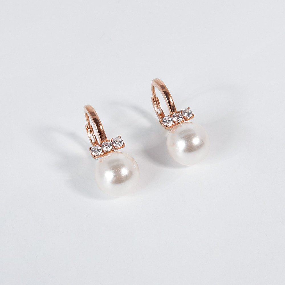 14K 18K 8mm 진주 퓨어 큐빅 원터치 링 귀걸이 데일리 (3 size)