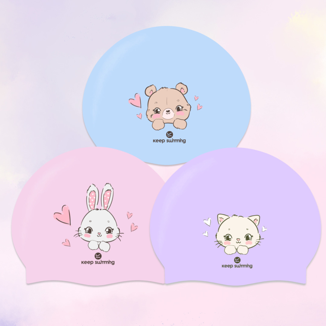 테디버니키티 실리콘수모 하트수모 귀여운수모 일러스트 동물 캐릭터수모 수모코디 여자수모 어린이 아동 생존수영 - 상품 이미지