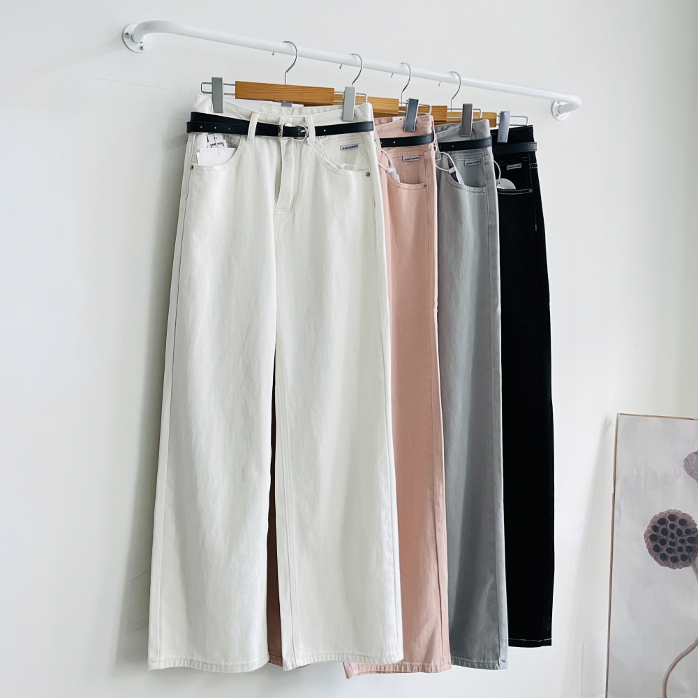 여성와이드팬츠 통바지 핑크바지 면바지 벨트세트 - 상품 이미지