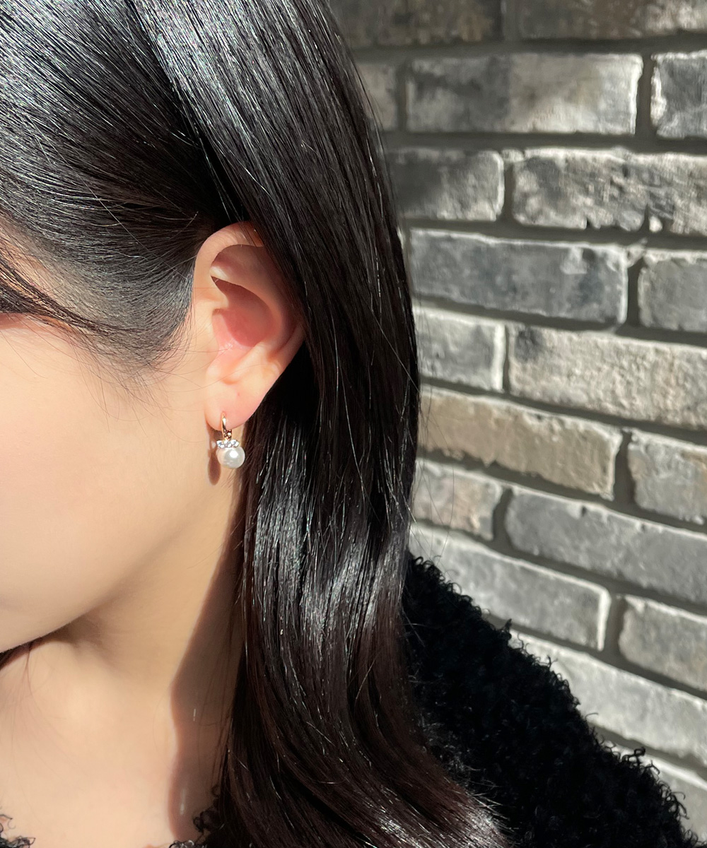 14K 18K 8mm 진주 퓨어 큐빅 원터치 링 귀걸이 데일리 (3 size)