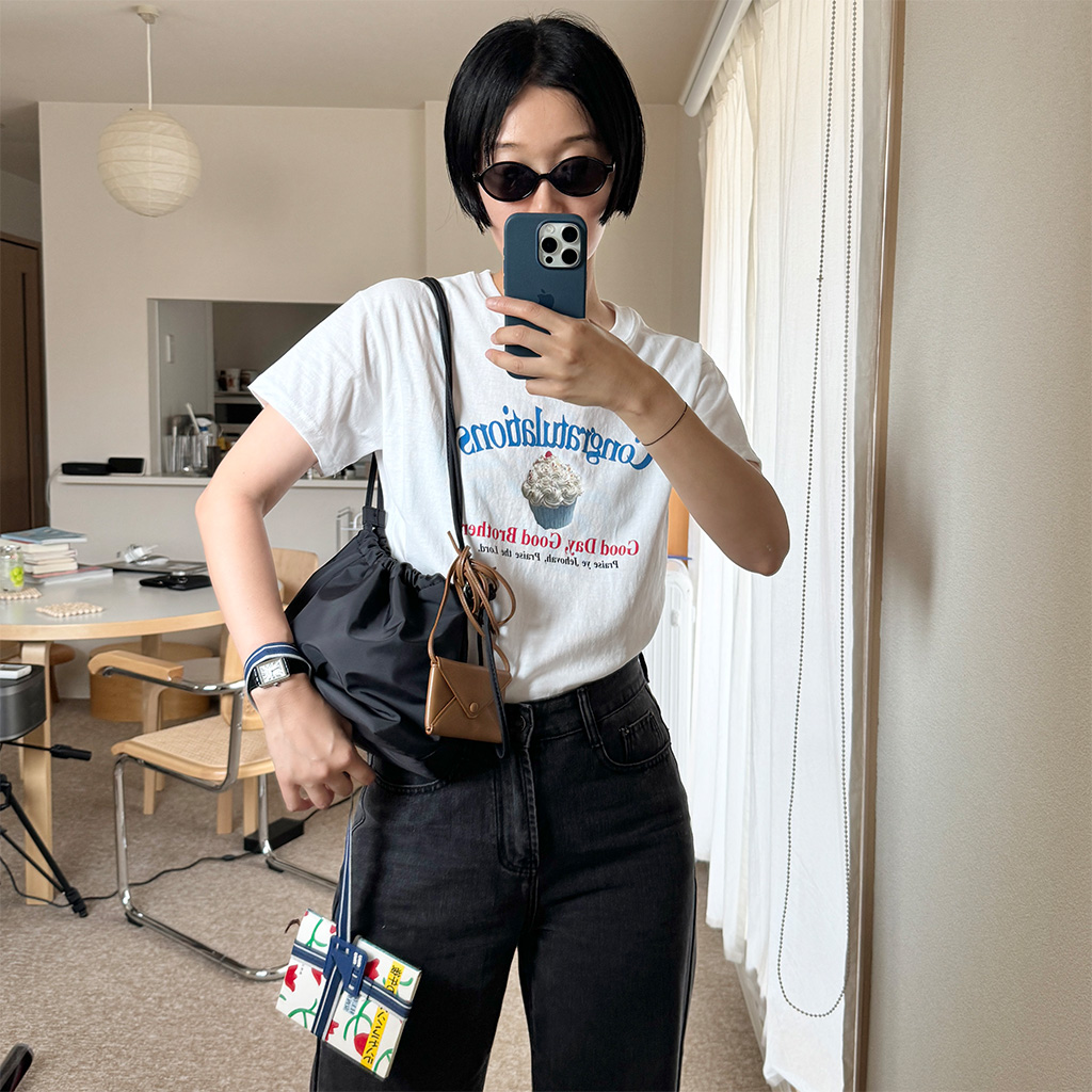 POIK 미디엄 드로우 스트링 숄더백 가방 블랙 이미지 8