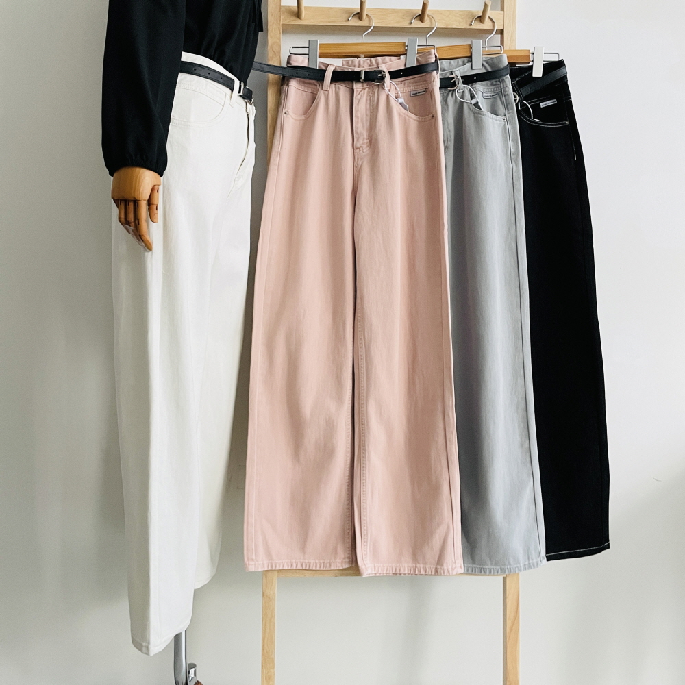 여성와이드팬츠 통바지 핑크바지 면바지 벨트세트 - 상세 이미지 4