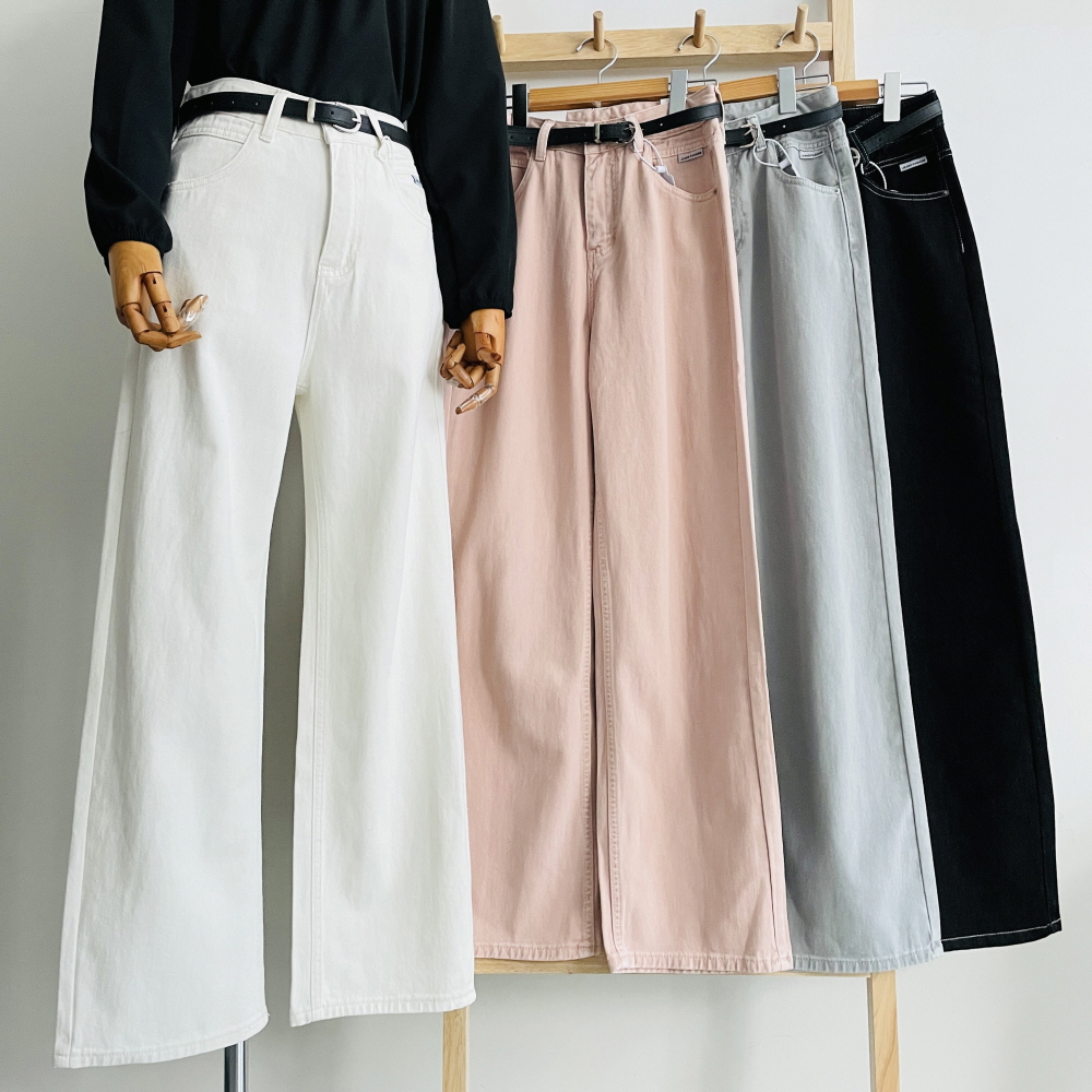 여성와이드팬츠 통바지 핑크바지 면바지 벨트세트 - 상세 이미지 3
