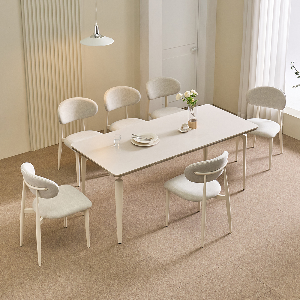 브린 1800 6인용 세트 다이닝 테이블 포세린 세라믹 식탁 의자6