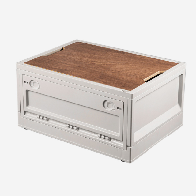 KOOLMAN 쿨맨 캠핑 박스 접이식 오픈 폴딩 정리함 우드상판 포함 50L, 화이트그레이