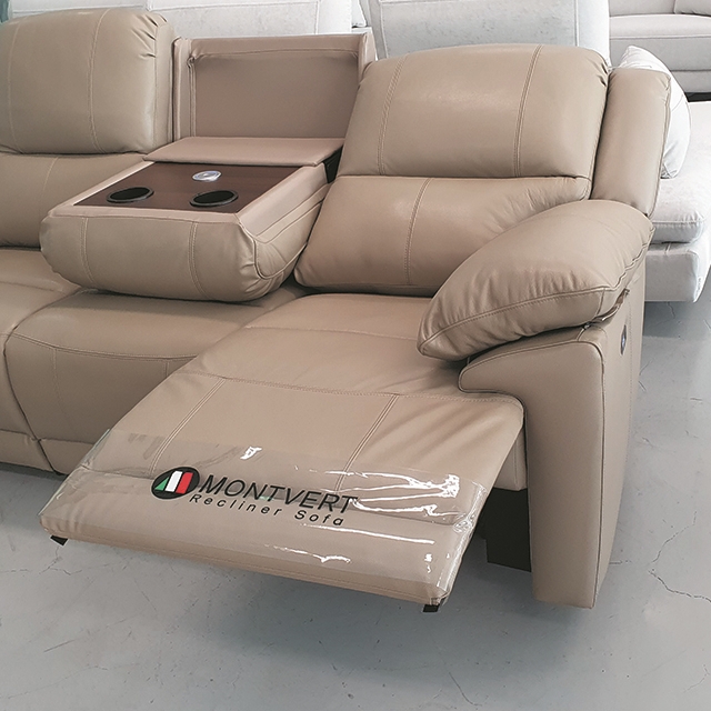 스코나 생트마리 이태리 천연 면피가죽 리클라이너 소파 스툴미포함, 진베이지, 4인용