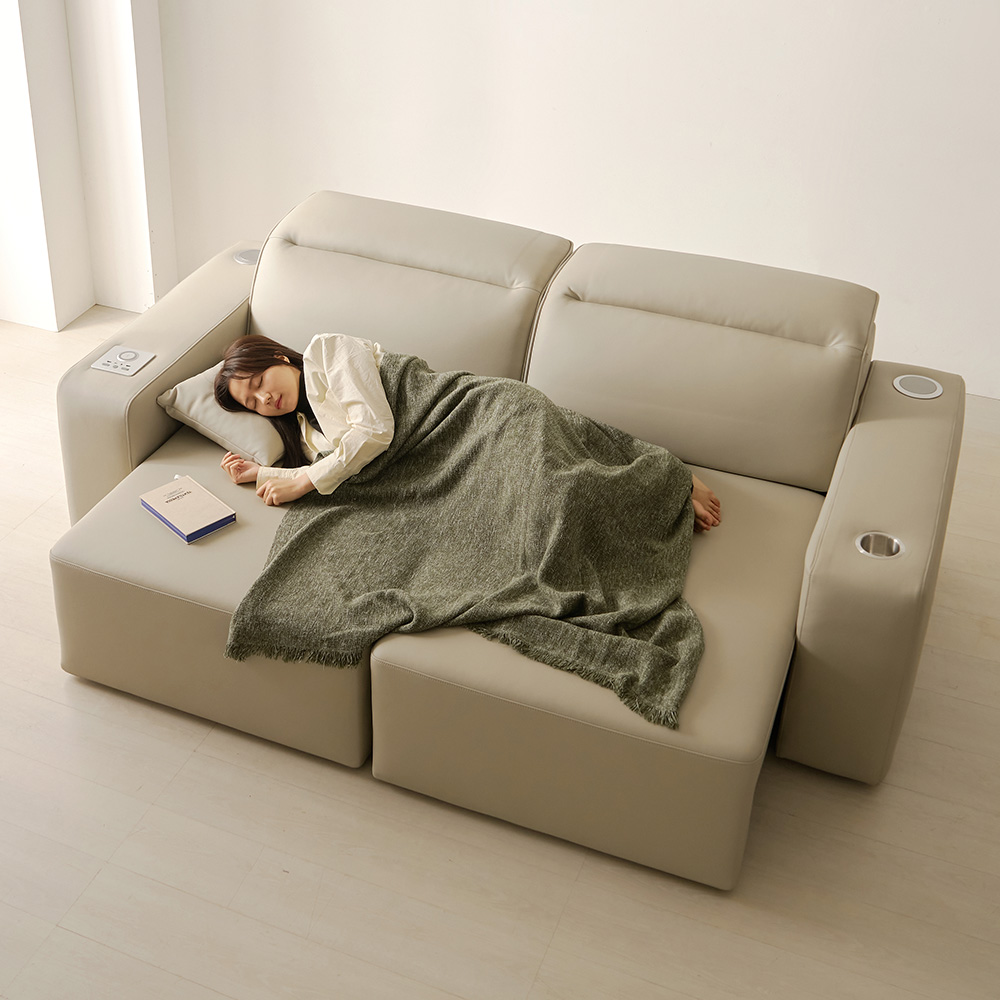 카디마 에코레더 일체형 슬라이드 리클라이너 가죽 4인 슬라이딩 모듈 소파 /스피커 옵션