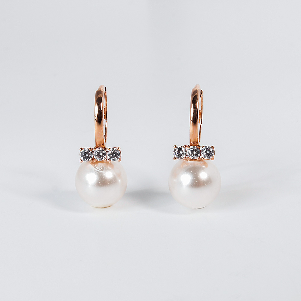 14K 18K 8mm 진주 퓨어 큐빅 원터치 링 귀걸이 데일리 (3 size)