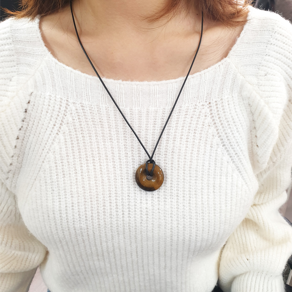 젬스톤 원석 목걸이 남녀공용 도넛모양 토러스 3cm 호안석 - 상세 이미지 2