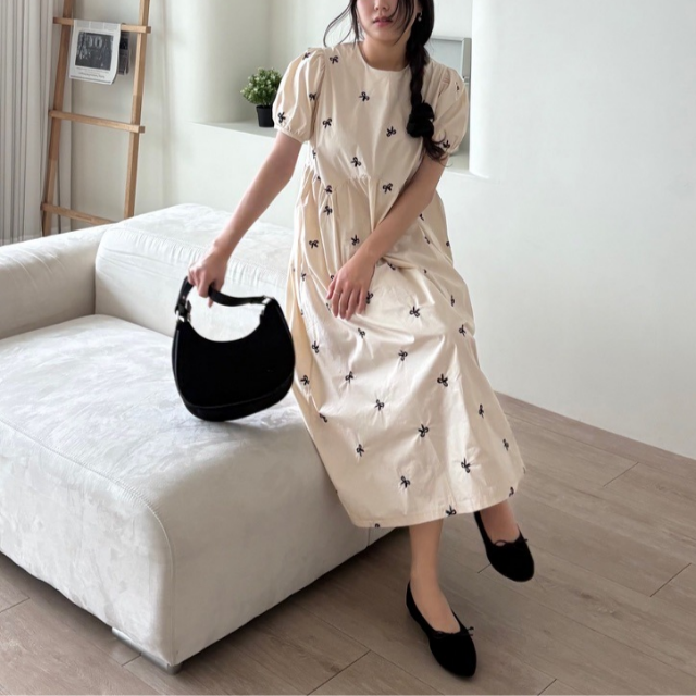 여름 휴양지 반팔 롱 빅사이즈 임산부원피스 자수원피스