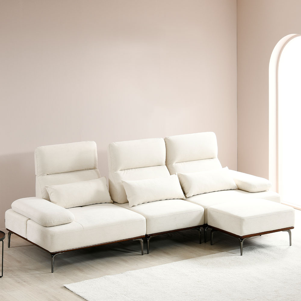 스코나 베이언 세투스 패브릭 애쉬원목 스윙 소파 스툴포함, 크림화이트, 4인용