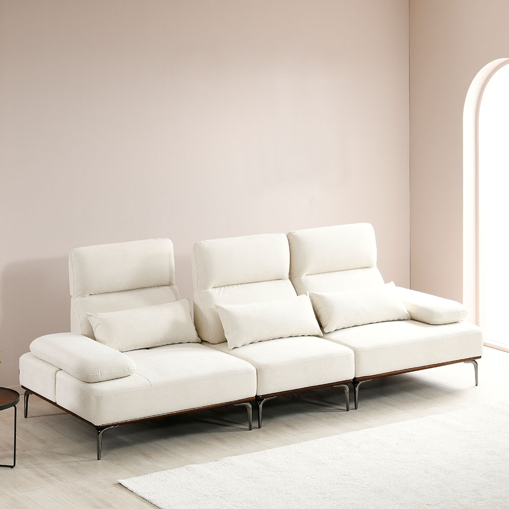 스코나 베이언 세투스 패브릭 애쉬원목 스윙 소파 스툴미포함, 크림화이트, 4인용