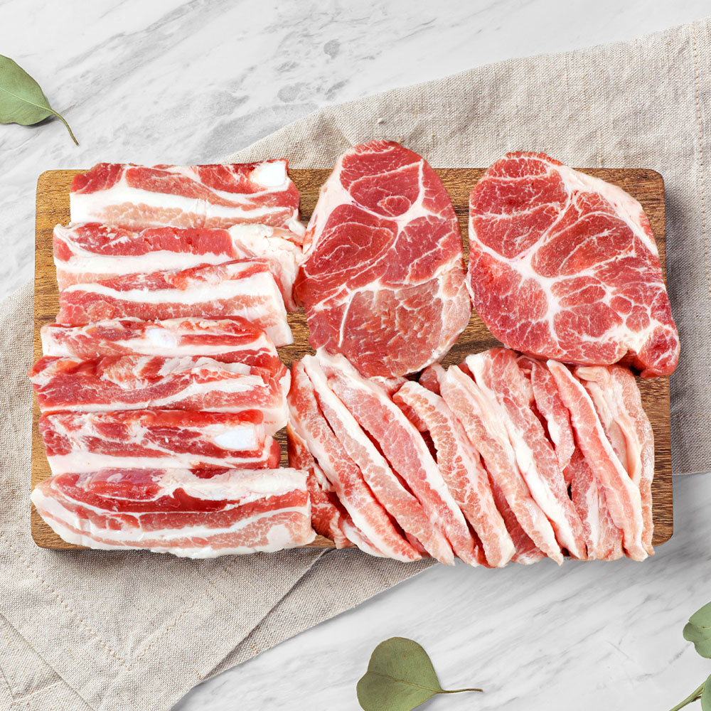 [파파네정육점] 수입산 돼지고기 세트 삼겹살 목살 항정살 1.2kg, 1개