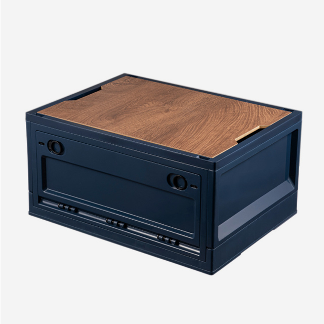 KOOLMAN 쿨맨 캠핑 박스 접이식 오픈 폴딩 정리함 우드상판 포함 50L, 네이비