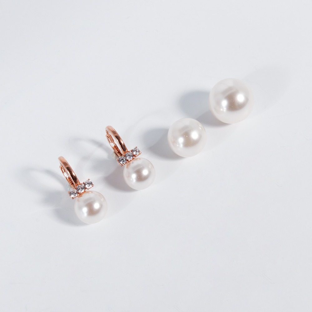 14K 18K 8mm 진주 퓨어 큐빅 원터치 링 귀걸이 데일리 (3 size)