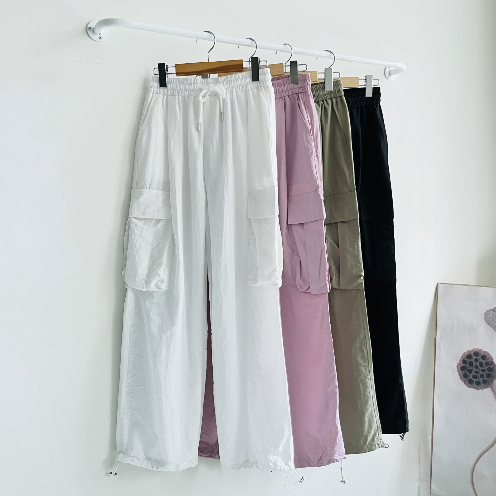 바스락 카고 와이드 조거팬츠 통바지 여성 밴딩 키작녀 키큰여자 팬츠 - 상품 이미지