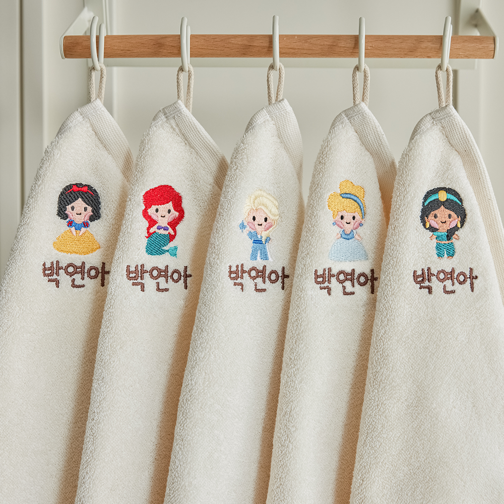 이름 자수 어린이집 고리 수건 네임 고리달린 오가닉 공주