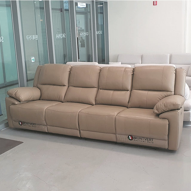 스코나 생트마리 이태리 천연 면피가죽 리클라이너 소파 스툴미포함, 진베이지, 4인용