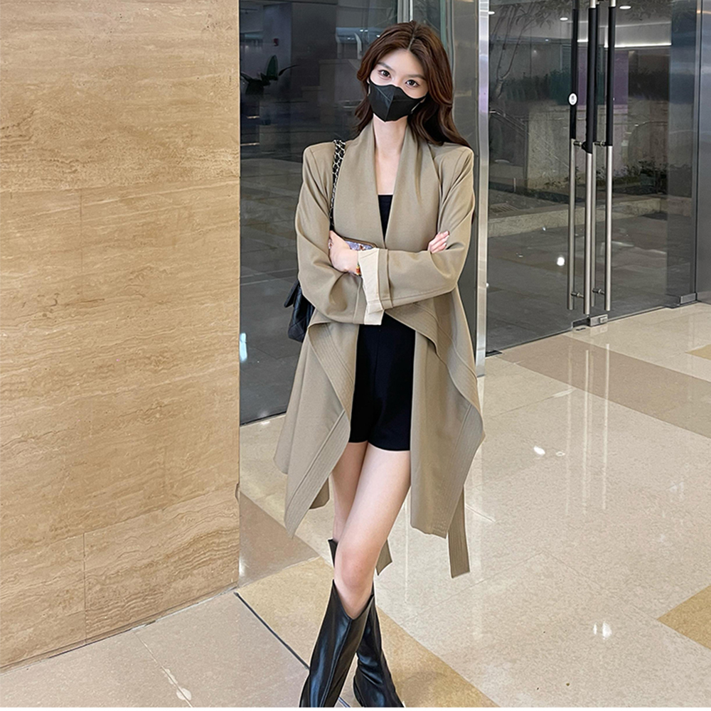초 가을 여성 카라넥 허리 스트랩 트렌치 자켓 코트 - 상세 이미지 5