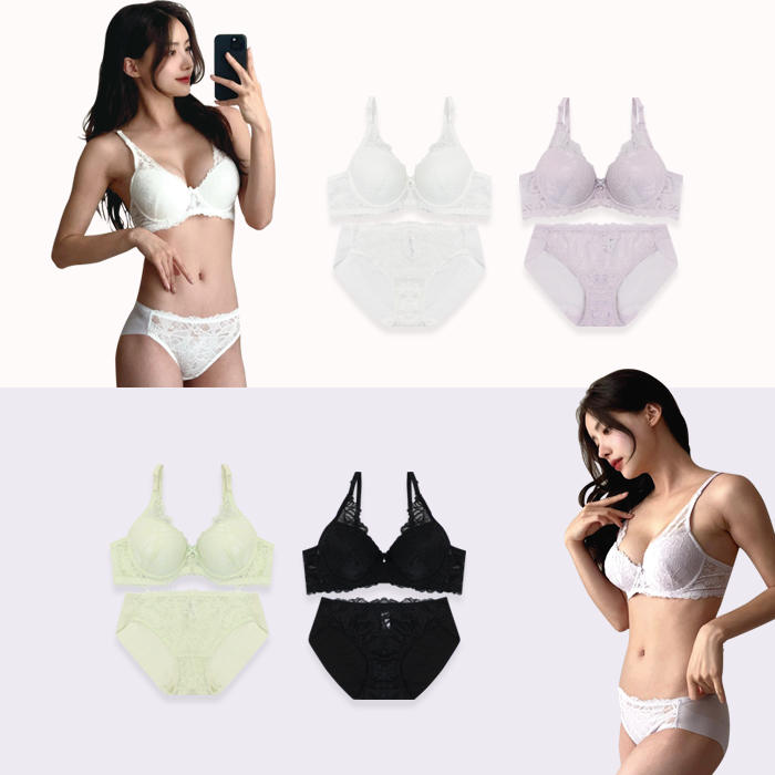 [모음전] 여성속옷 노와이어 볼륨업 몰드 레이스 브라 팬티 햄팬티 세트 - 상세 이미지 2
