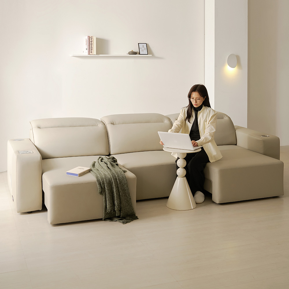 제이픽스 카디마 에코레더 2세대 슬라이드 리클라이너 가죽 4인 슬라이딩 무빙 소파