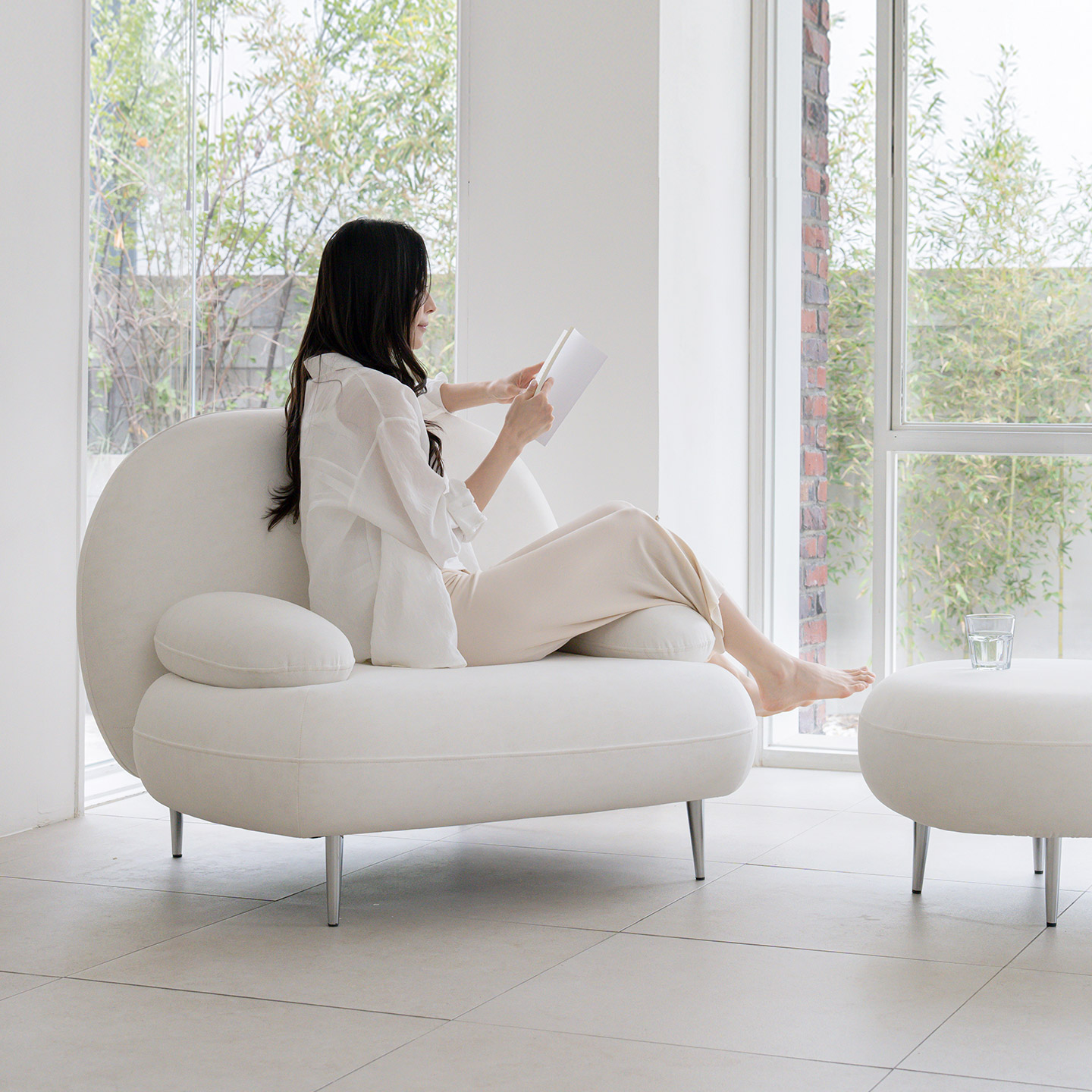 데일리리빙 까유 갤럭시 패브릭 소파 스툴미포함, 아이보리, 1인용