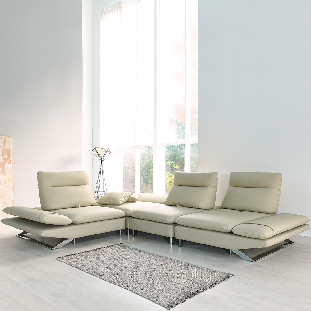 스코나 브레스 실리콘레더 가죽 좌방석 확장 스윙 소파 스툴미포함, 베이지, 코너형 5인용