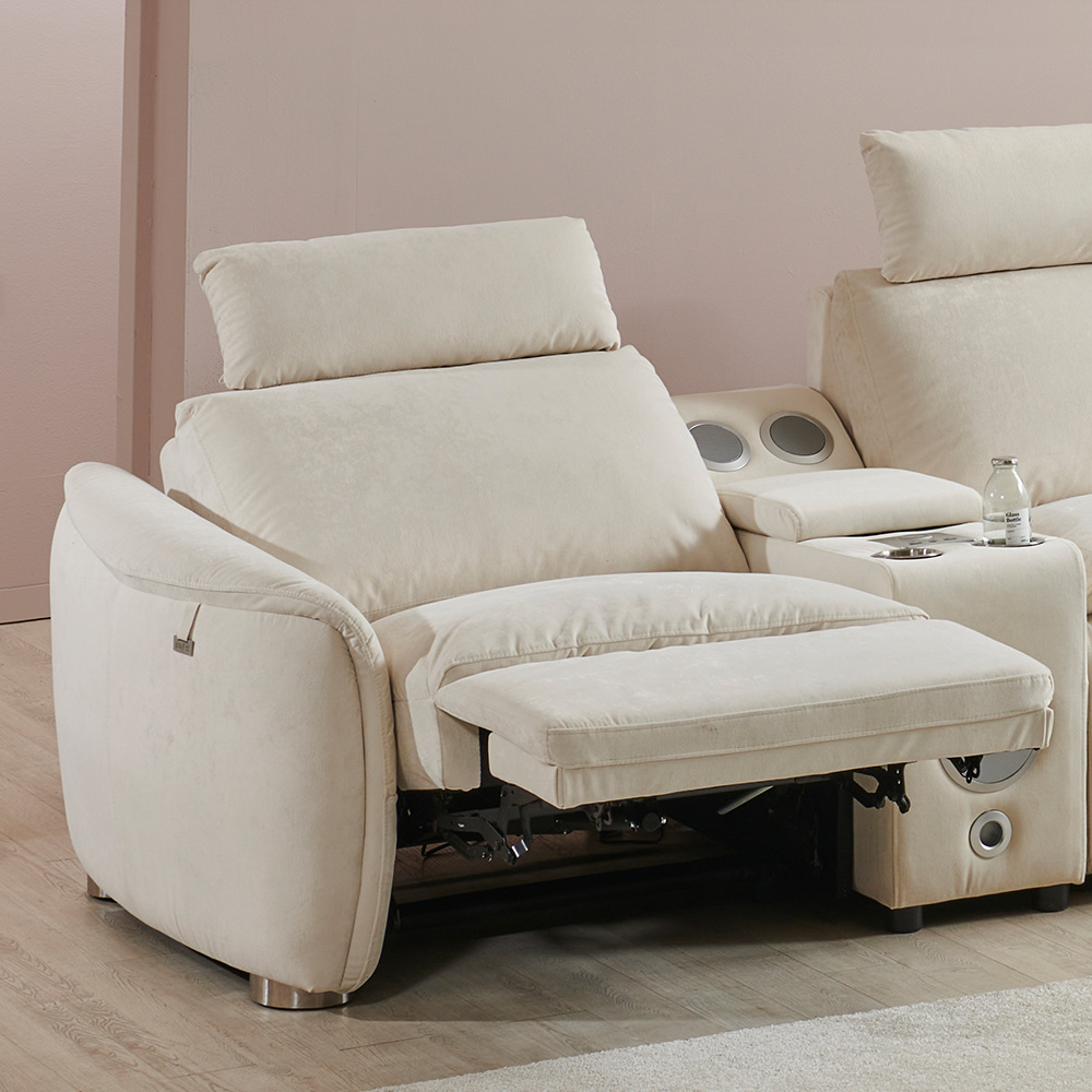 스코나 모렌 구스 세투스 아쿠아텍스 패브릭 전동 리클라이너 소파 스툴미포함, 크림베이지, 컵홀더 4인용