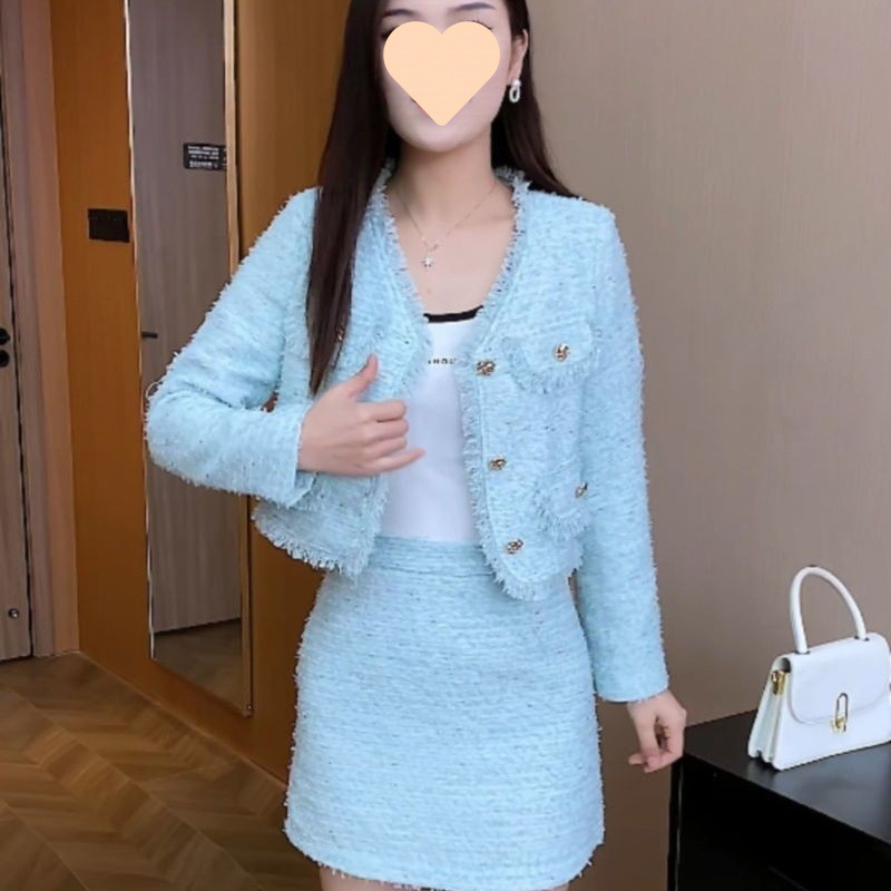봄 가을 트위드 자켓 스커트 정장 세트 투피스 하이엔드 하객룩 - 상품 이미지