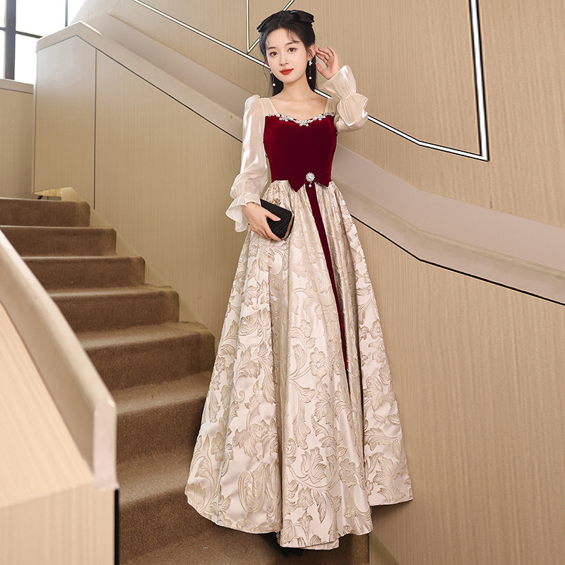 연주회 드레스 이브닝 브라이덜샤워 파티룩 여자 긴팔 회 럭셔리 중 미술 시험 웨딩 촬영 - 상세 이미지 3
