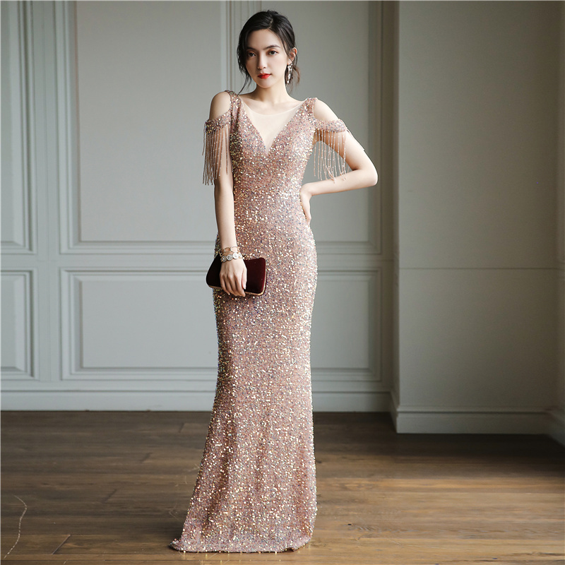 연주회 드레스 이브닝 브라이덜샤워 파티룩 고단 여성 선녀 정신 귀족 연회 피쉬 웨딩 촬영 - 상세 이미지 4