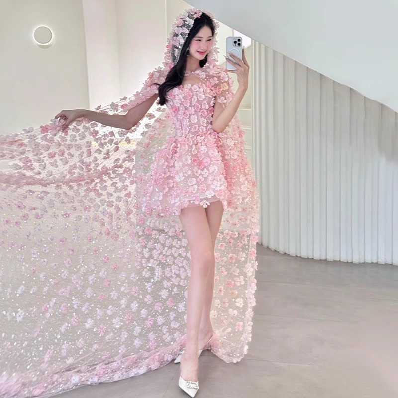 연주회 드레스 이브닝 브라이덜샤워 파티룩 핑크 약혼 여성 업 의 날 성인 행사 웨딩 촬영 - 상품 이미지