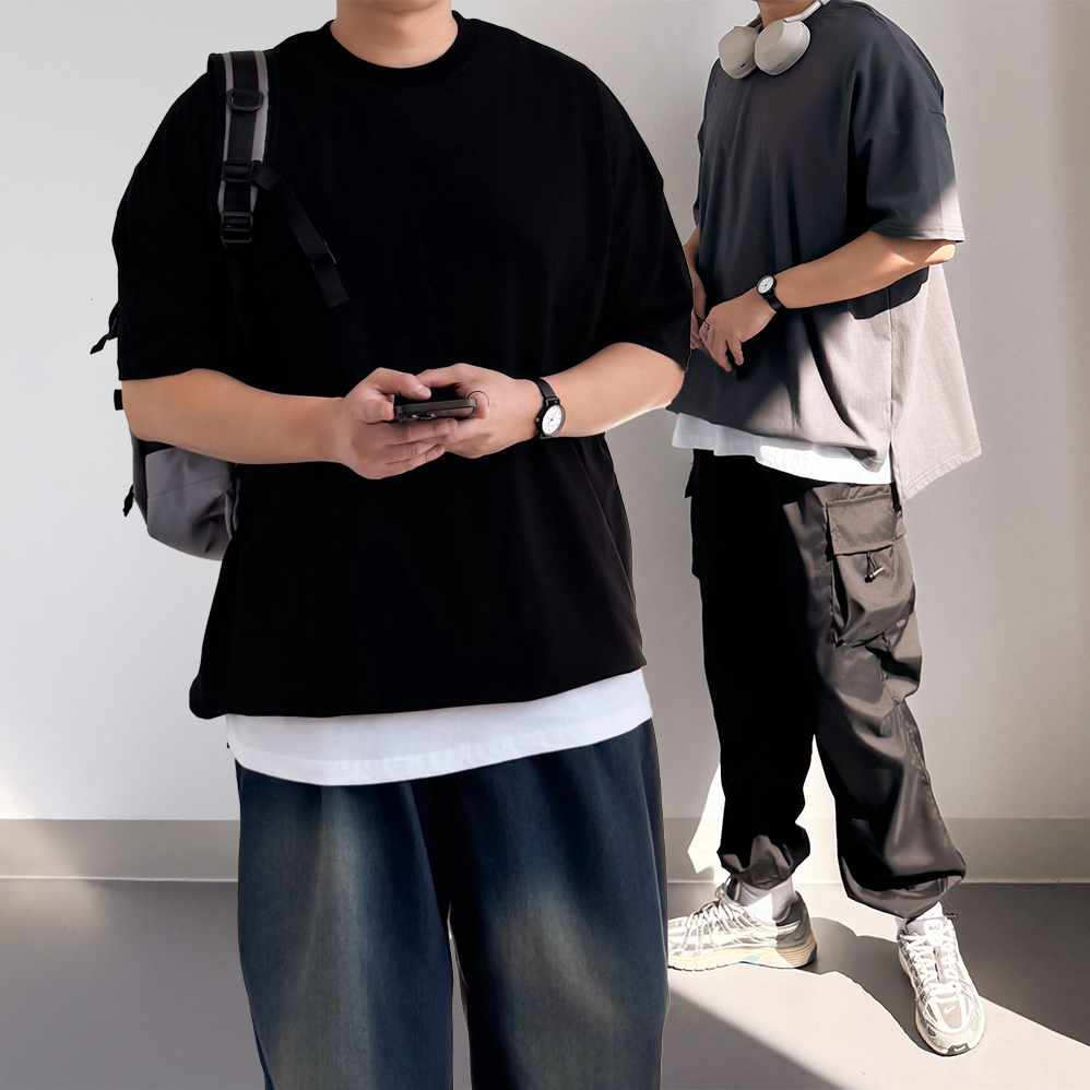 1+1 무지티 남자흰티 남자빅사이즈반팔티 - 상세 이미지 5