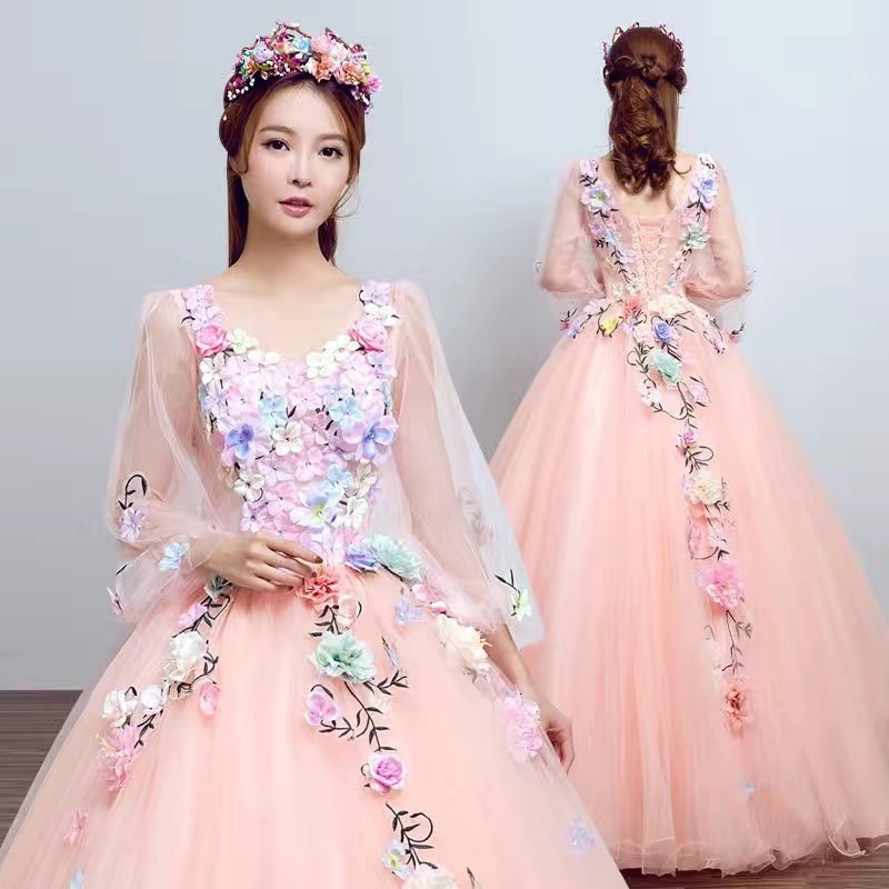 연주회 드레스 이브닝 브라이덜샤워 파티룩 다채로운 원사 솔로 무대 공연 의상 웨딩 촬영 - 상세 이미지 5