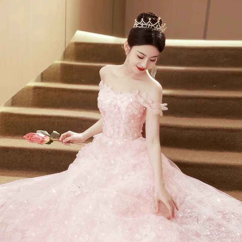 이브닝 드레스 연주회 브라이덜샤워 파티룩 여성 핑크 하이엔드 럭셔리 시장 생일 웨딩 촬영 - 상세 이미지 3