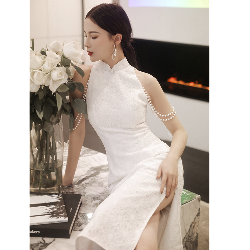 연주회 드레스 이브닝 브라이덜샤워 파티룩 치파오 작은 개선 여성의 가벼운 럭셔 웨딩 촬영 - 상세 이미지 5
